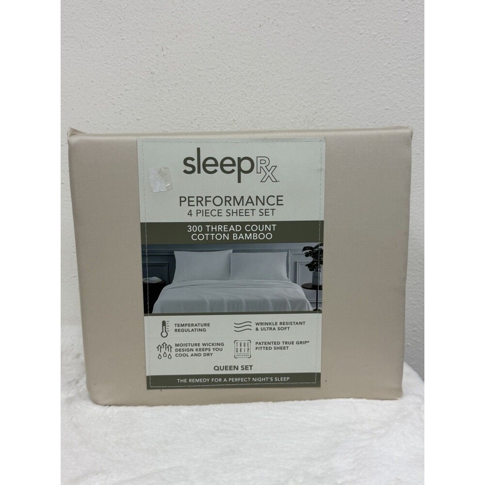 Sleep RX SleepRX 300 Thread Count 4-Pc. Sheet Set QUEEN Oatmeal/Tan New